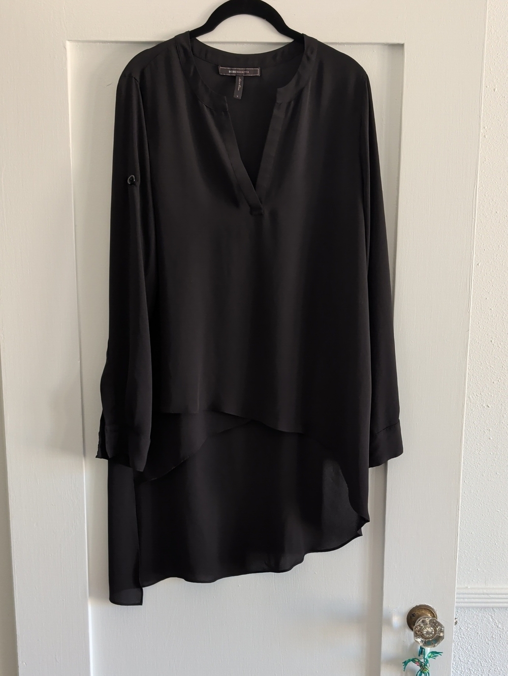 BCBGMaxAzria Mazie Black Long Sleeve Layered V-Neck Blouse